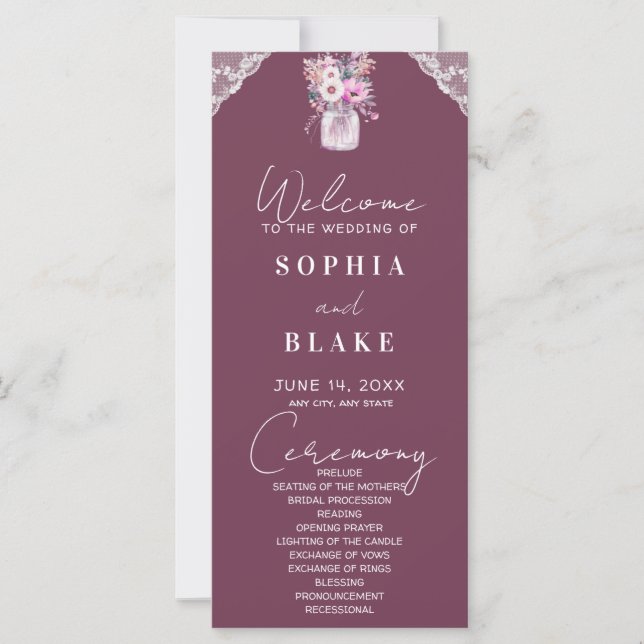 Programa de Boda de Frasco de Mason con Encaje Cou (Anverso)