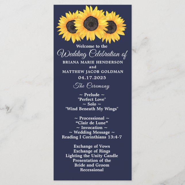 Programa de boda de girasoles floral del país sobr (Anverso)