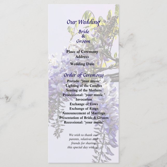 Programa de Boda de glicina empezando a abrir (Anverso)