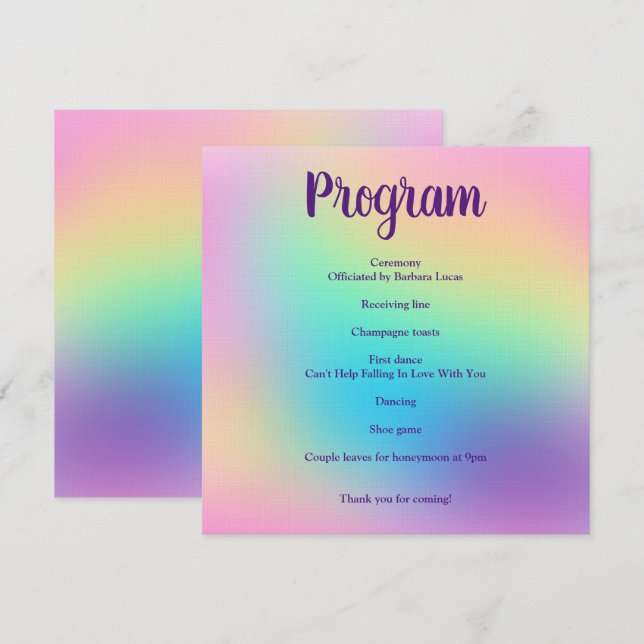 Programa de Boda de Gradiente de Arcoiris Pastel (Anverso / Reverso)