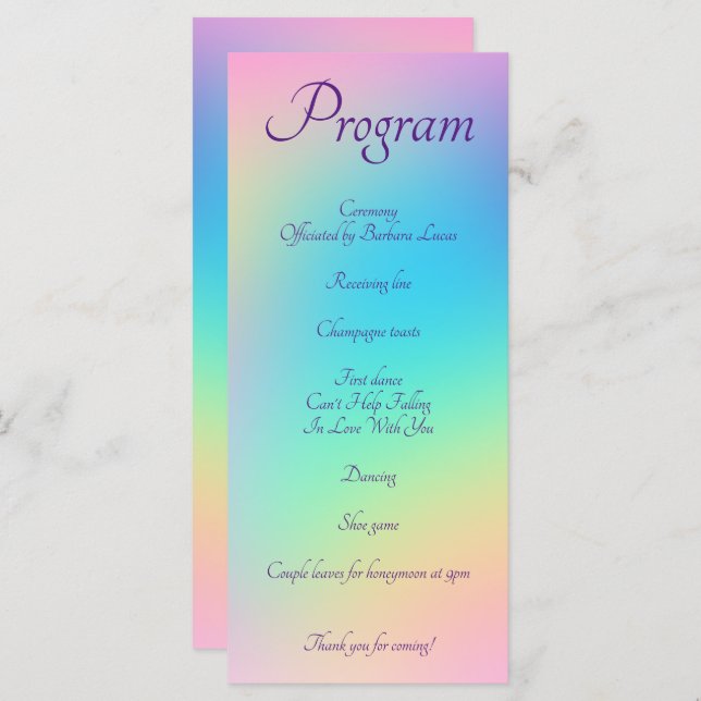 Programa de Boda de Gradiente de Arcoiris Pastel (Anverso / Reverso)