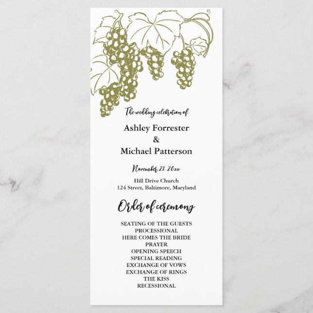 Programa de Boda de Grapevine Elegant Vineyard Ita (Anverso)