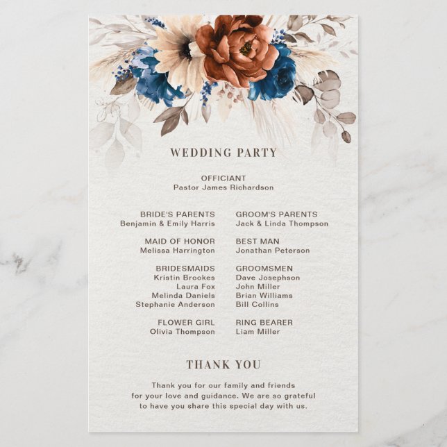 Programa de Boda de Grass Pampas Azules de la Mari (Reverso)