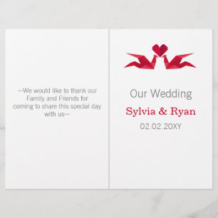 programa de boda de grullas rojas de origami bi pl