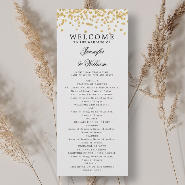 Programa de Boda de Guión Clásico Confetti Gold (Classic Script Wedding Program Confetti Gold)