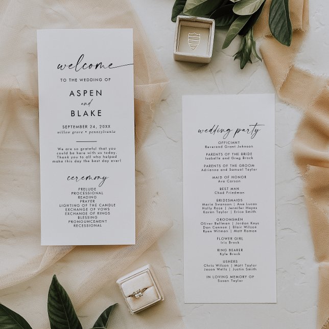 Programa de boda de guiones modernos (Subido por el creador)
