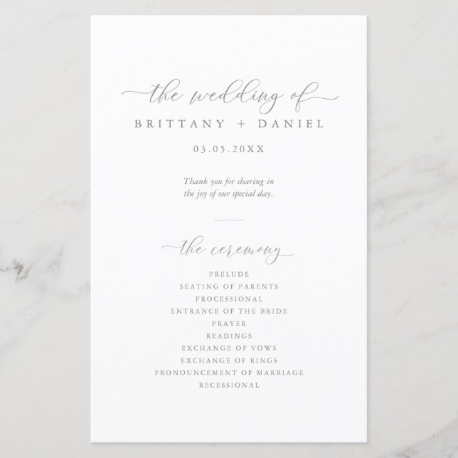 Programa de Boda de guiones modernos y elegantes (Anverso)