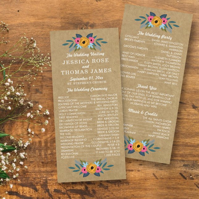 Programa de Boda de Guirnalda Floral Rustica Kraft (Subido por el creador)