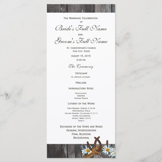 Programa de Boda de Herradura y Boda de Daisy (Anverso)