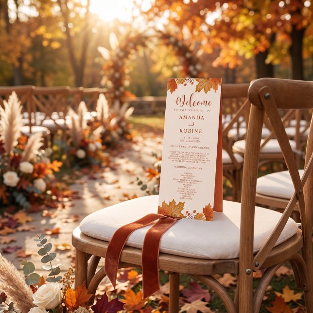 Programa de Boda de Hojas de Arce Otoño Elegante (Subido por el creador)