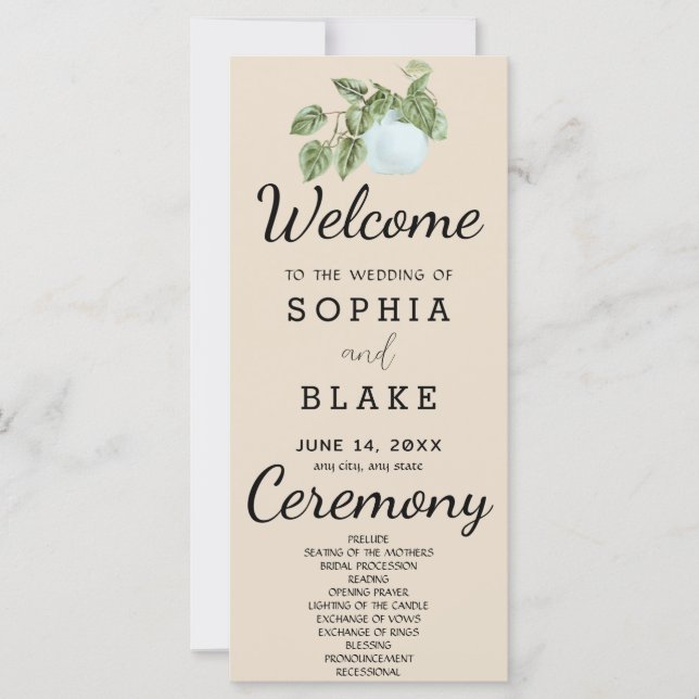 Programa de Boda de Hojas de Planta de Campo Rústi (Anverso)