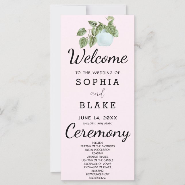 Programa de Boda de Hojas de Planta de Campo Rústi (Anverso)