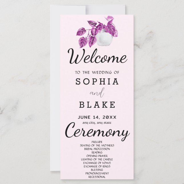 Programa de Boda de Hojas de Planta de Campo Rústi (Anverso)