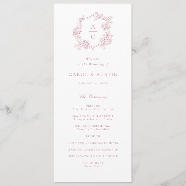 Programa de Boda de Hortensia Rosa Elegante Floral (Anverso)
