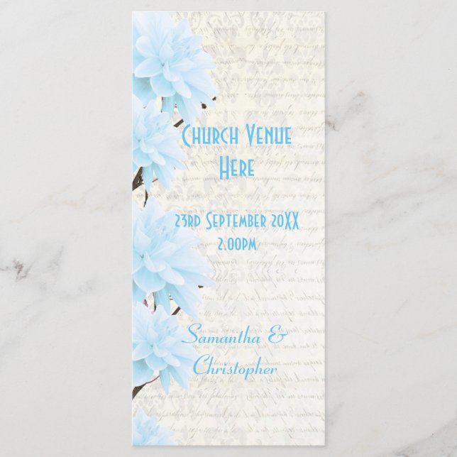 programa de boda de iglesia floral azul pastel (Anverso)