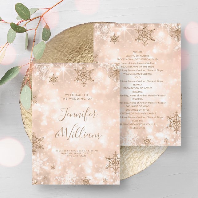 Programa de Boda de Invierno de Rosa de Esparkle F (Festive Sparkle Rose Gold Winter Wedding Program)