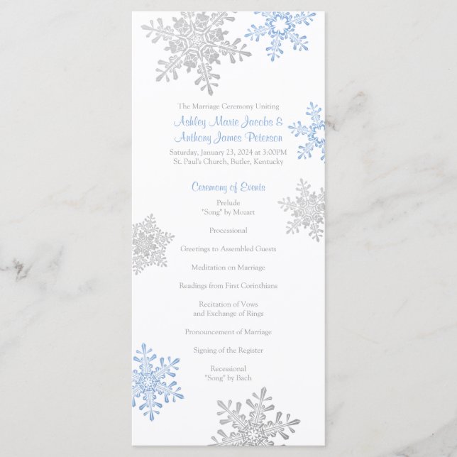 Programa de Boda de Invierno Lapis Blue Silver Sno (Anverso)