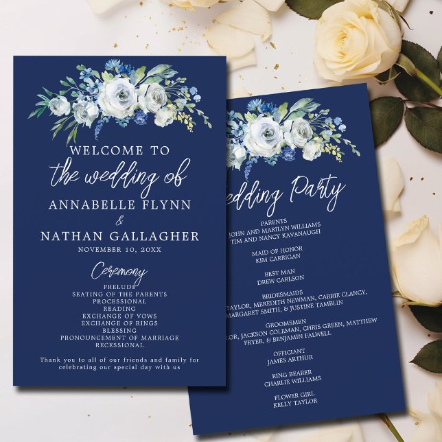 Programa de Boda de Invierno Moderno Floral Azul d (Subido por el creador)