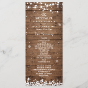 Programa de Boda de Invierno Rustic Wood Snowflake