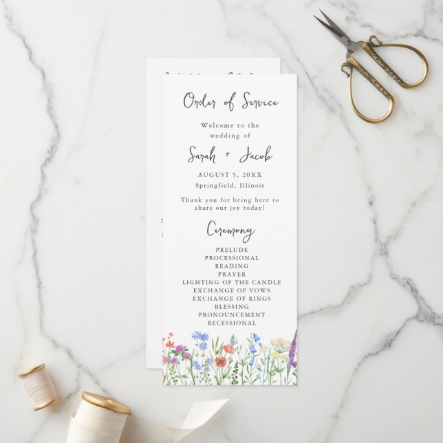 Programa de Boda de Jardín Boho de Flor Silvestre  (Anverso/Reverso In Situ)