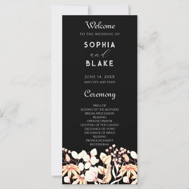Programa de Boda de Jardín Boho Moderno Negro (Anverso)