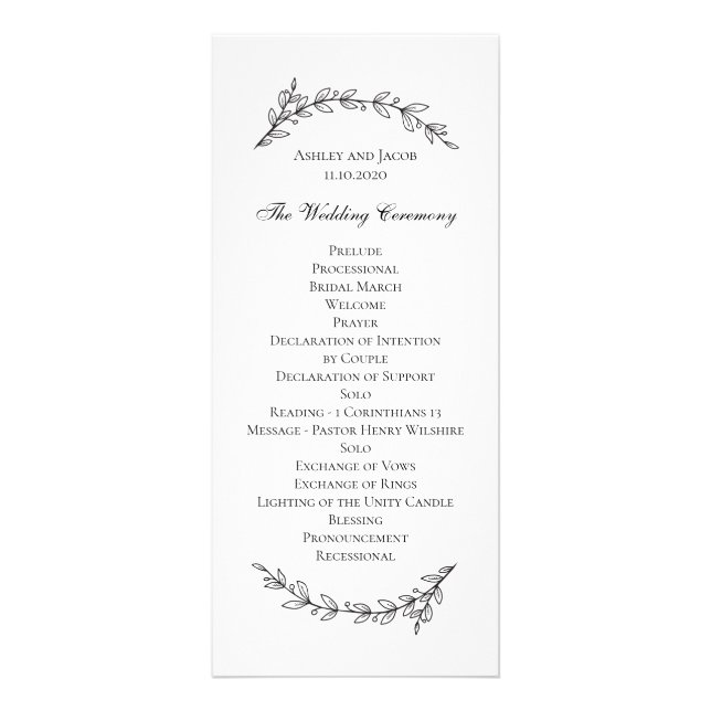 Programa de boda de jardín. Botánico en blanco y n (Frente)