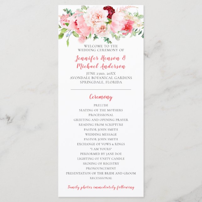 Programa de Boda de Jardín de Acuarela Silvestre F (Anverso)
