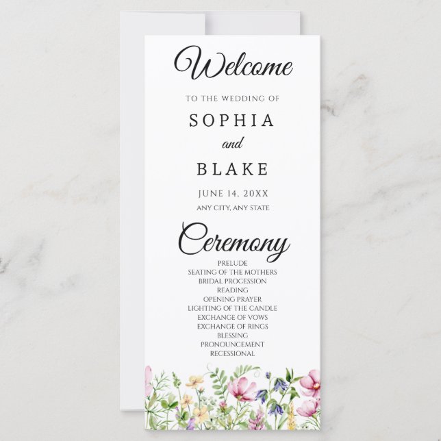 Programa de Boda de Jardín de Flores Silvestres Bo (Anverso)