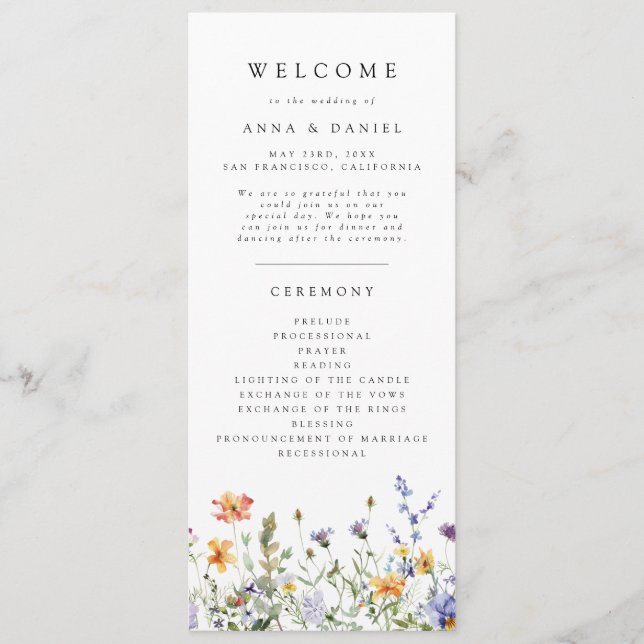 Programa de Boda de Jardín de Flores Silvestres de (Anverso)