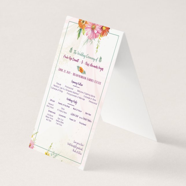 Programa de Boda de Jardín de Flores Silvestres El (Anverso)