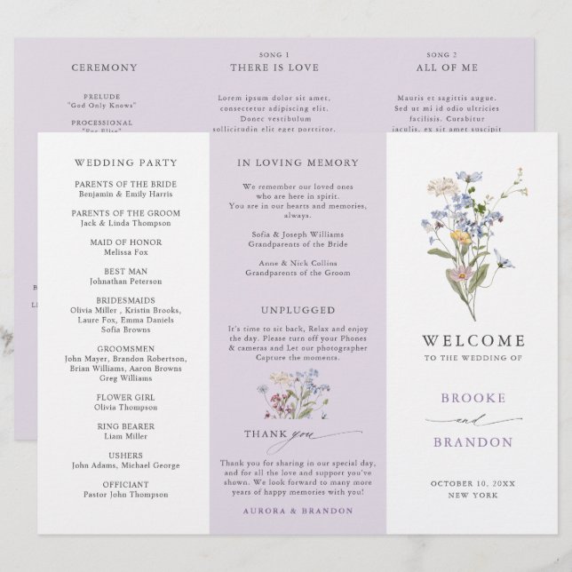Programa de Boda de Jardín de Pradera de Flor Silv (Anverso / Reverso)