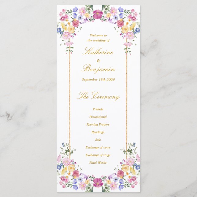 Programa de Boda de Jardín Floral Elegante de Prim (Anverso)