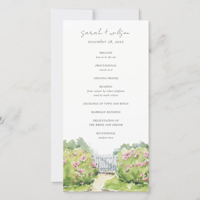 Programa de Boda de Jardín Pastel de Acuarela (Anverso)