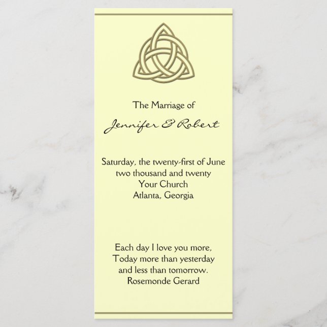 Programa de Boda de Knot Celtic de la Cosecha de O (Anverso)