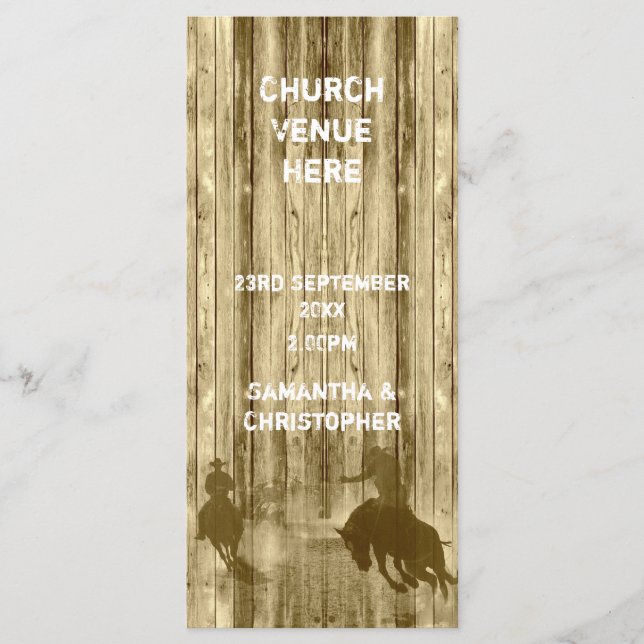 Programa de boda de la iglesia temática del vaquer (Anverso)