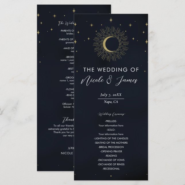 Programa de Boda de la Luna de la Noche de las Est (Anverso / Reverso)