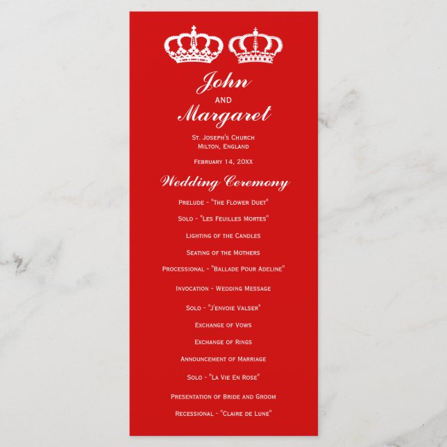 Programa de Boda de la Pareja Real Roja (Anverso)