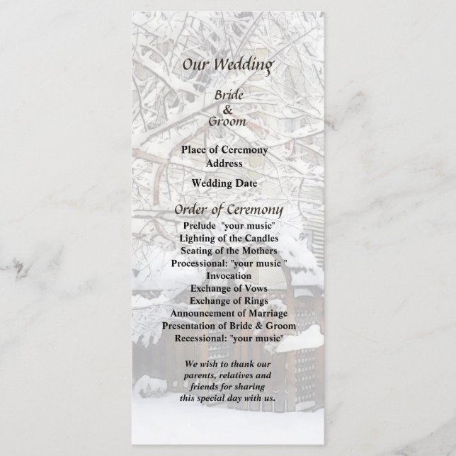 Programa de Boda de la Puerta del Jardín en Invier (Anverso)
