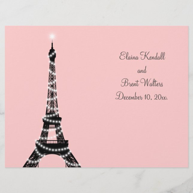 Programa de Boda de la Torre Eiffel Twinkles (rosa (Anverso)