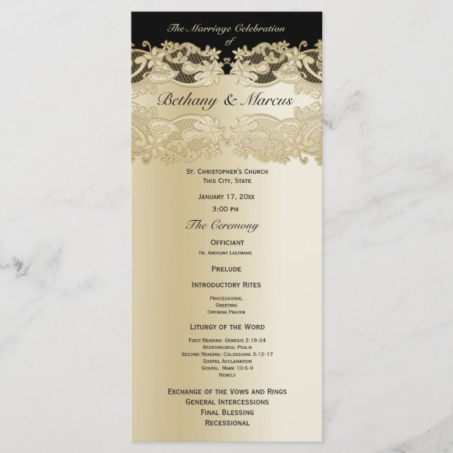 Programa de Boda de Lace Gold y BlackFloral (Anverso)