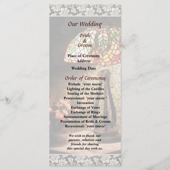 Programa de Boda de Lámpara de Vidrio Manchado y F (Anverso)