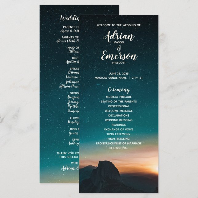 Programa de Boda de las Estrellas de Montaña de Sk (Anverso / Reverso)