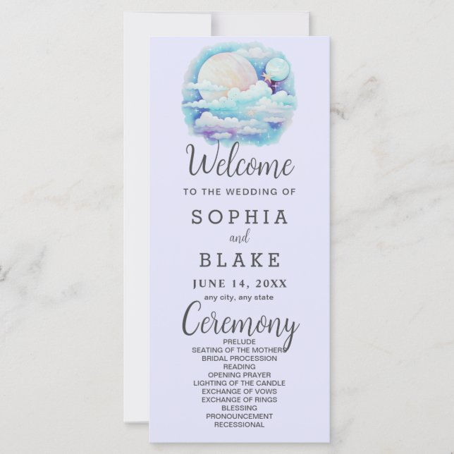 Programa de Boda de Lavanda de Estrellas Celestes  (Anverso)