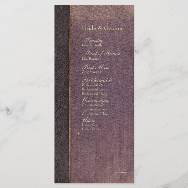 Programa de Boda de Libros Púrpura Vintage (Anverso)