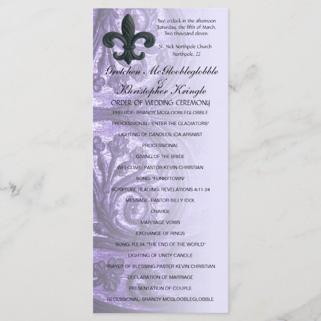 PROGRAMA DE BODA DE lilac "iron fleur de lis" (Anverso)