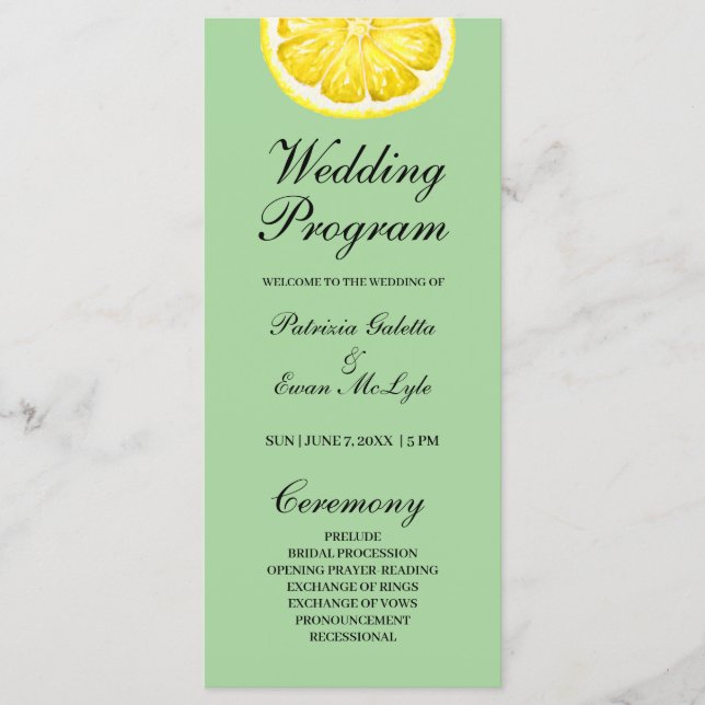 programa de boda de limón acuarela 4x9 plano (Anverso)