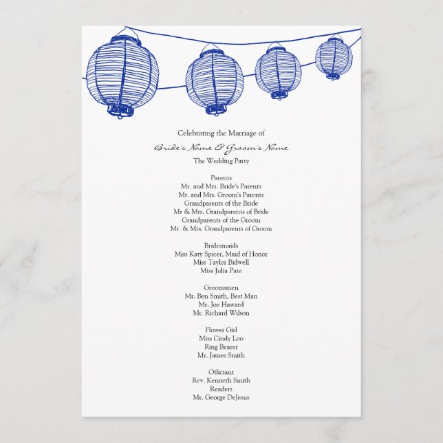 Programa de Boda de Linternas de los Jardines Azul (Anverso)