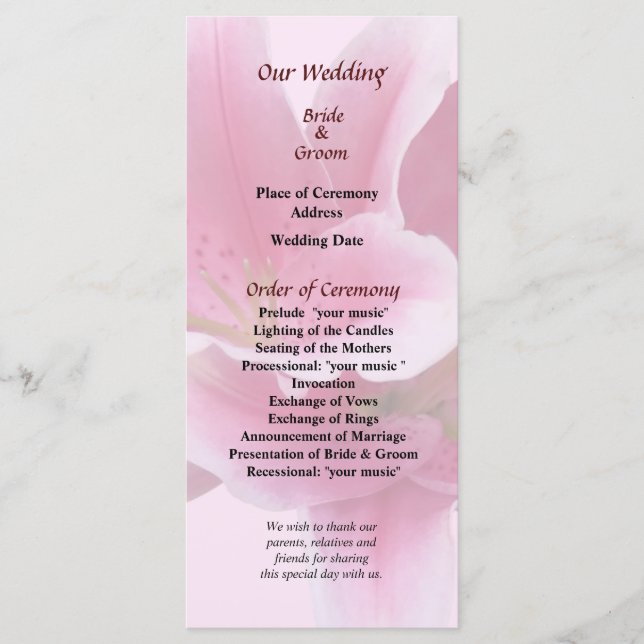 Programa de Boda de Lirios del Brazo (Anverso)