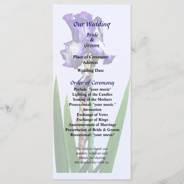 Programa de Boda de Lirios Morados Hermosos (Anverso)
