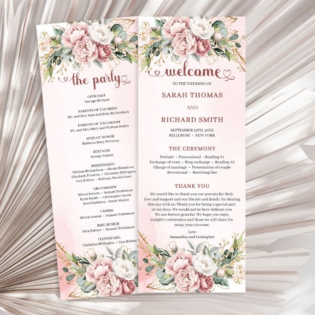 Programa de Boda de Lujo con Flores Polvorientas R (Luxury Dusty Pink Floral Greenery Wedding Program)